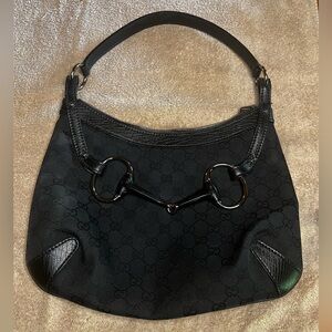 Gucci Horsebit Canvas Shoulder Hobo